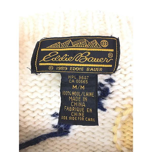 レディース 古着 80s Eddie Bauer 聖なる夜 雪景色 ソリ 総柄 ウール
