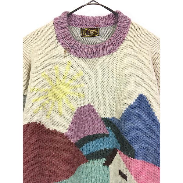 レディース 古着 70s Peru製 Alpaca Wool Fashions 山麓 風景 デザイン