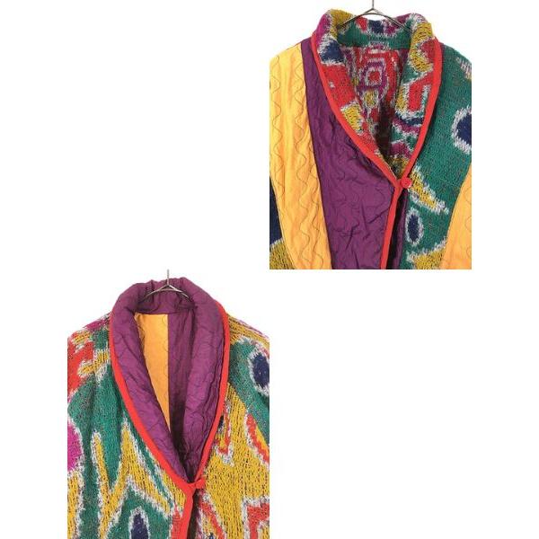 レディース 古着 90s Jennifer Chase アート マルチ デザイン ニット×ナイロン パデッド リバーシブル ジャケット M 古着 レディース 古着 90s Jennifer Chase アート マルチ デザイン ニット