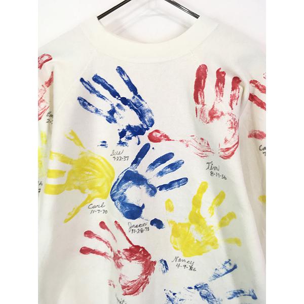 古着 80s USA製 手形 ハンド ペンキ アート メモリアル スウェット