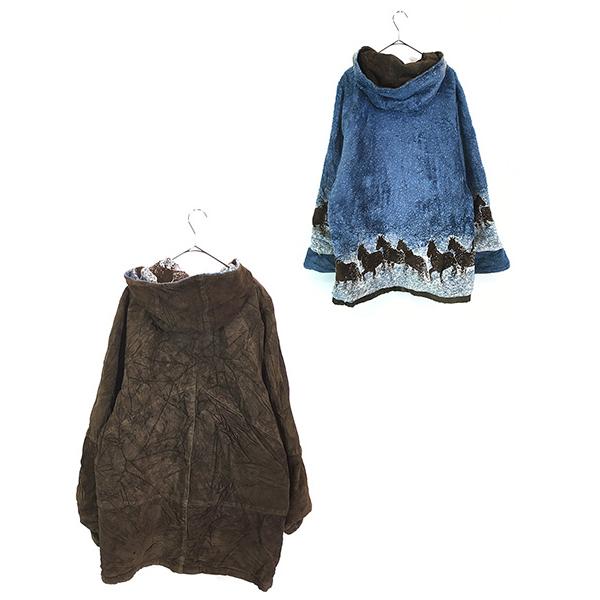 古着 90s NORDIC LIGHTS 本革 スエード レザー × 馬 総柄 フリース リバーシブル ジャケット パーカー L 古着 古着 90s NORDIC LIGHTS 本革 スエード レザー × 馬 総柄 フリース