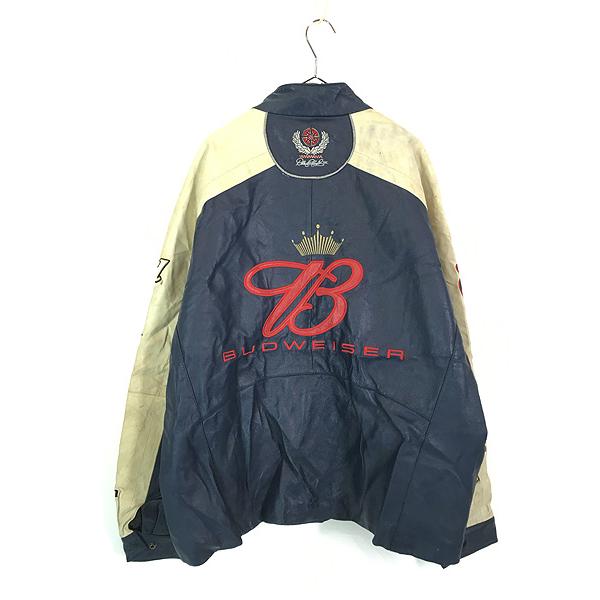 古着 CHASE 「Budweiser」 企業 刺しゅう レーシング 本革 レザー ジャケット XL 古着 古着 CHASE 「Budweiser」 企業 刺しゅう レーシング 本革 レザー