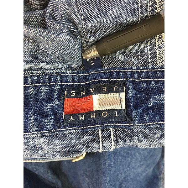 古着 90s TOMMY JEANS フラッグ ロゴ パッチ デニム オーバーオール S