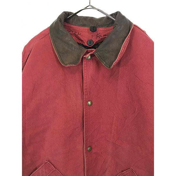 古着 80s USA製 WoolRich 本革 レザー 襟 ワインレッド ダック