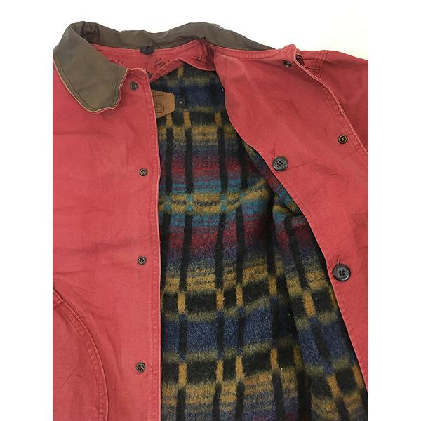 80s woolrich 襟レザー ダック ハンティングジャケット usa製 古着 80s USA製 WoolRich 本革 レザー 襟 ワインレッド ダック