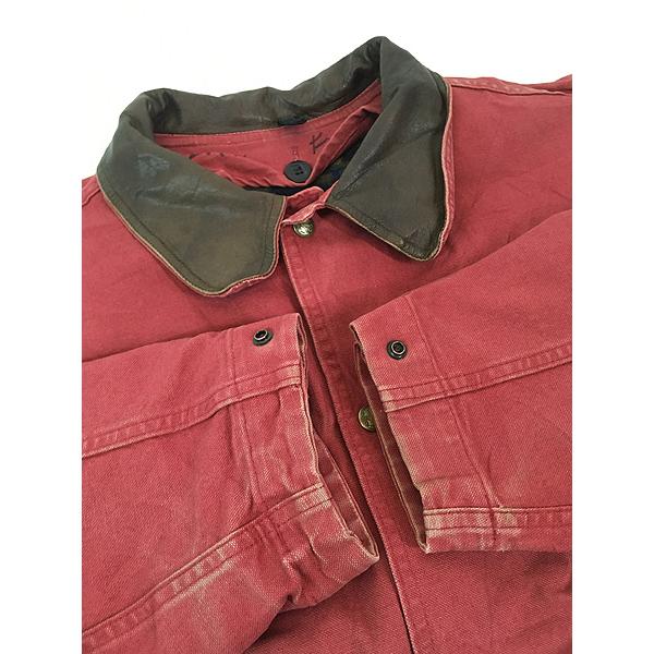 古着 80s USA製 WoolRich 本革 レザー 襟 ワインレッド ダック