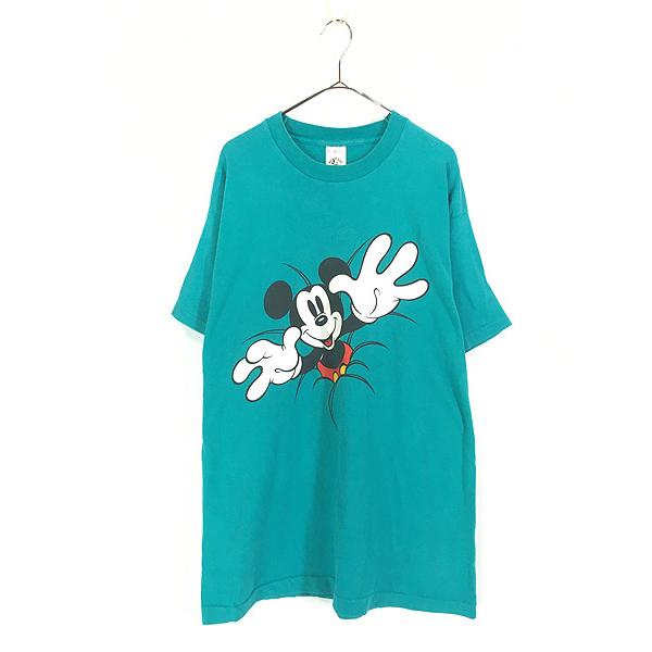 90s USA製 Disney アート 油絵 ミッキー Tシャツ ヴィンテージ 古着 90s USA製 Mickey 飛び出す ミッキー だまし絵 Tシャツ XL : 古着