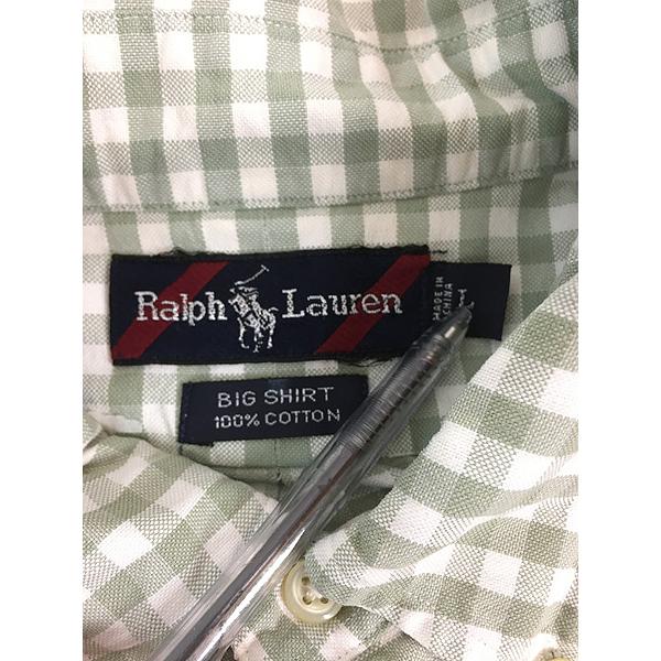 古着 90s Ralph Lauren 「BIG SHIRT」 カーキ・白 ギンガム チェック 