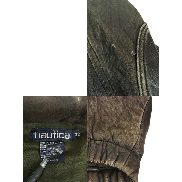 古着 90s Nautica 2way 本革 オール レザー ジャケット ブルゾン 42