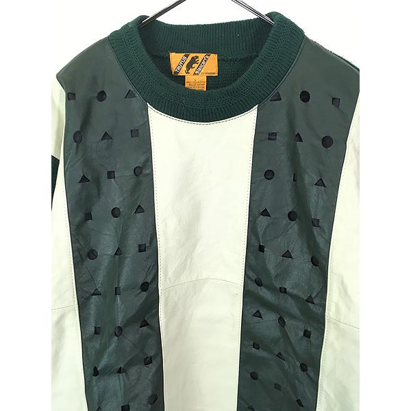 古着 90s TRUTUS 本革 レザー 丸 三角 四角 くり抜き アート アクリル