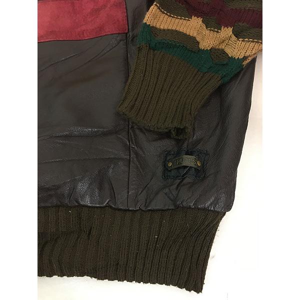 古着 90s TRUTUS 本革 レザー 図形 アート アクリル ニット セーター