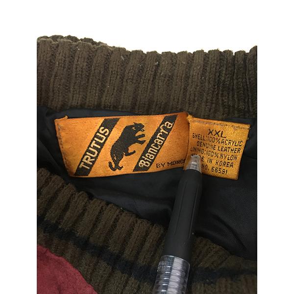 古着 90s TRUTUS 本革 レザー 図形 アート アクリル ニット セーター