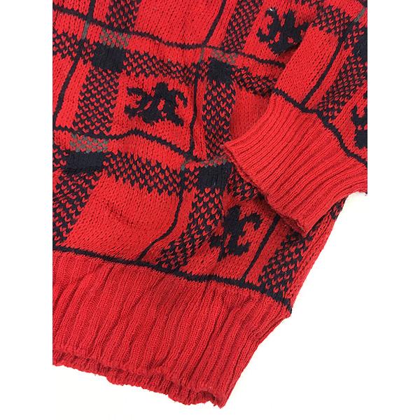 古着 80s GIVENCHY 紋章 マルチ チェック 総柄 アクリル ウール ニット 