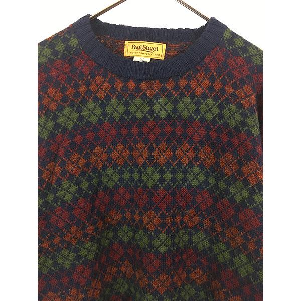 古着 90s ペルー製 Paul Stuart アーガイル チェック 総柄 100