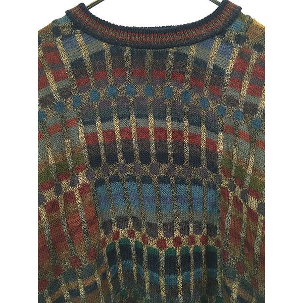 古着 90s ボリビア製 intiwara マルチ ブロック 総柄 100% アルパカ