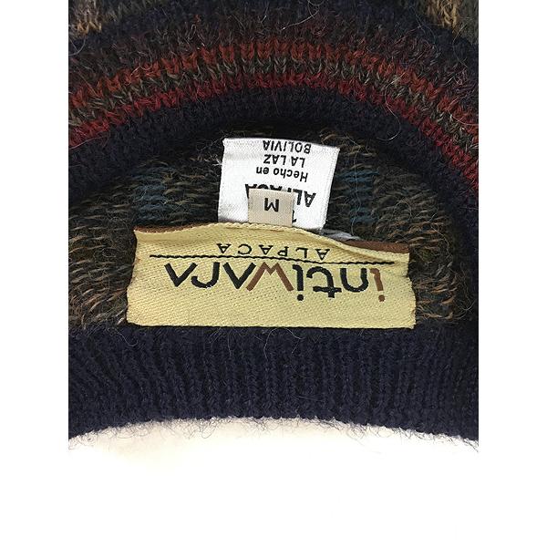 古着 90s ボリビア製 intiwara マルチ ブロック 総柄 100% アルパカ