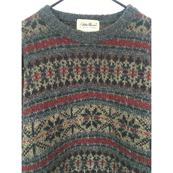 古着 90s Eddie Bauer フェアアイル ボーダー ウール ニット セーター 