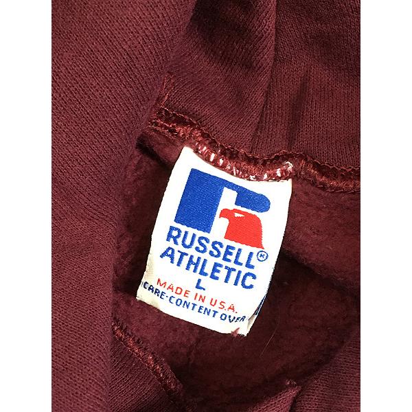 古着 90s USA製 Russell 無地 プレーン セットイン スウェット パーカー ワイン XL 古着 90s USA製 Russell 無地 ソリッド セットイン スウェット