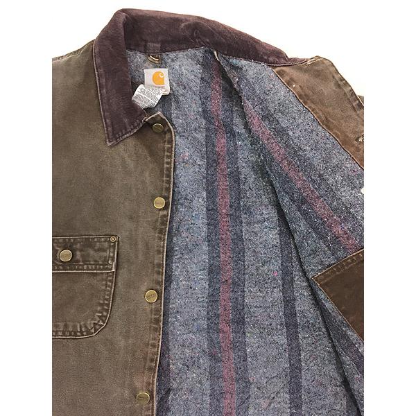 古着 USA製 Carhartt 裏地 ストライプ ブランケット チョコレート