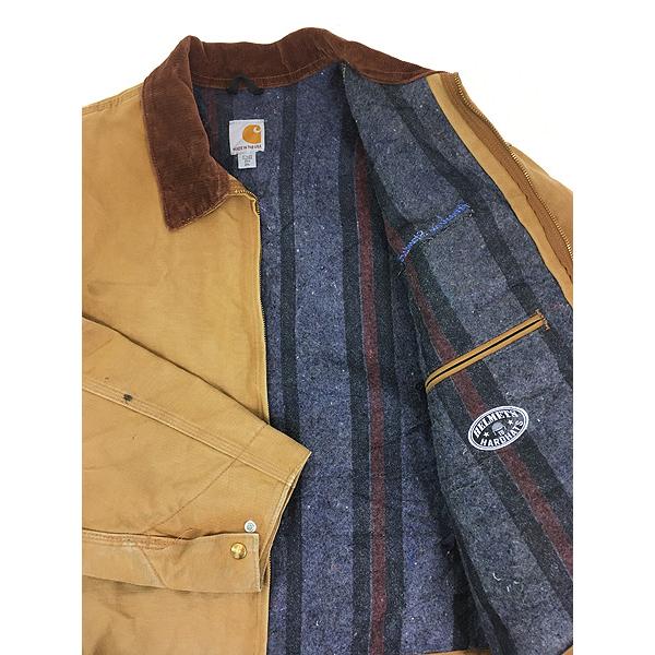 古着 90-00s USA製 Carhartt 裏地 ストライプ ブランケット ブラウン