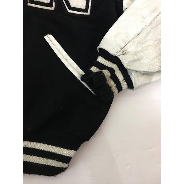 古着 90s USA製 DeLON 「N」 レタード 本革 レザー袖 メルトン ウール