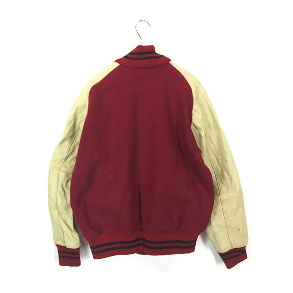 古着 70s Nelson's 「R」 レタード 本革 レザー袖 メルトン ウール