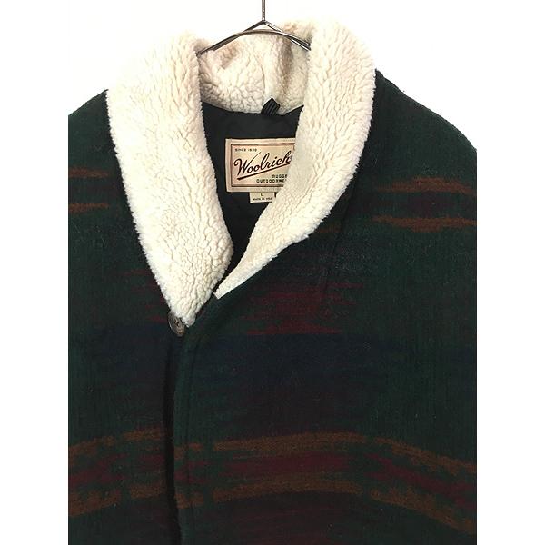 古着 90s USA製 WoolRich ネイティブ ボーダー 総柄 ショールカラー