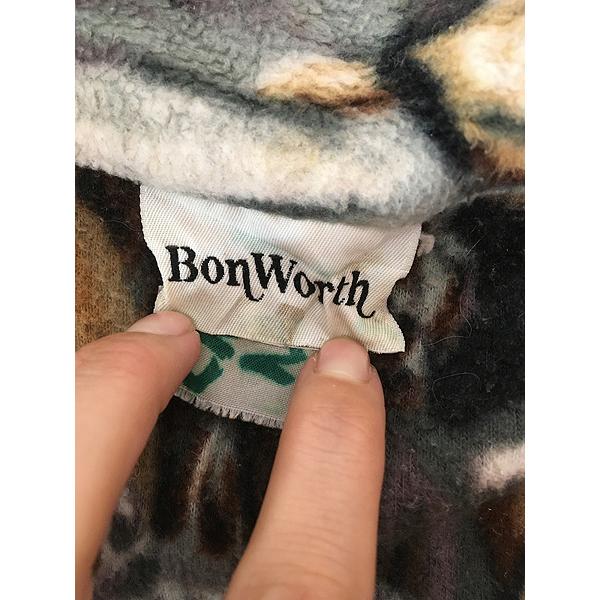 古着 90s Bon Worth 馬 アニマル 総柄 フルジップ フリース ジャケット