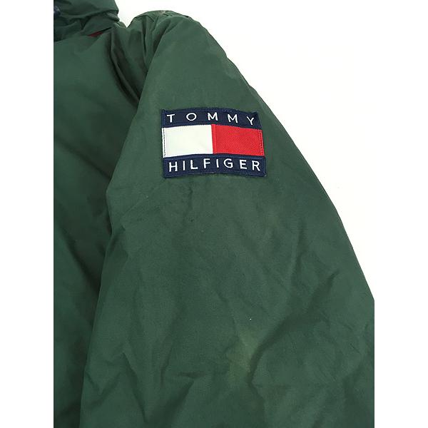 古着 90s TOMMY HILFIGER フラッグ ロゴ パッチ 2way ナイロン ダウン