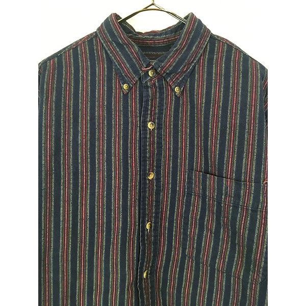 古着 90s LANDS' END マルチ ストライプ BD フランネル シャツ