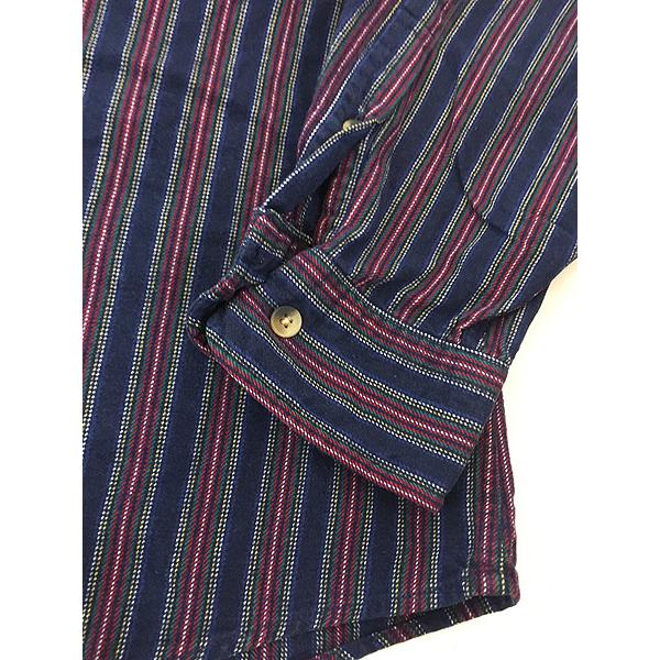 古着 90s LANDS' END マルチ ストライプ BD フランネル シャツ