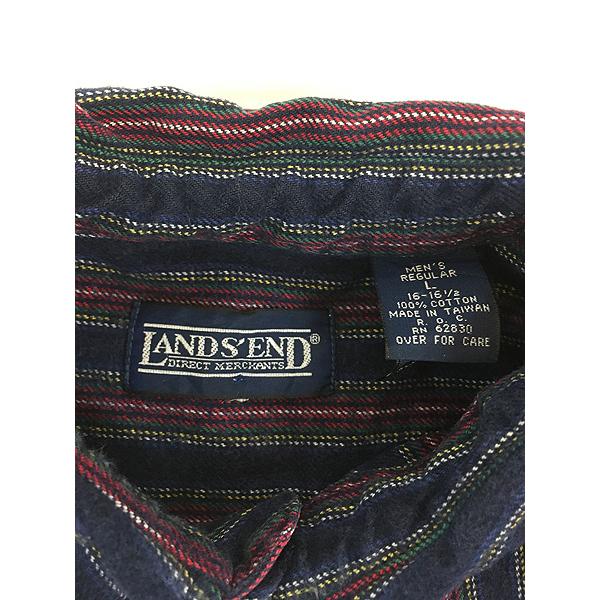 古着 90s LANDS' END マルチ ストライプ BD フランネル シャツ