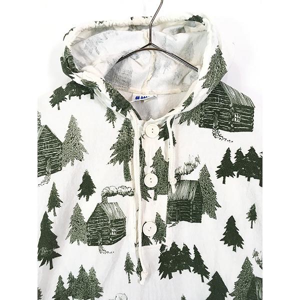 古着 80s USA製 Michigan Rag ツリー ログハウス 総柄 フランネル