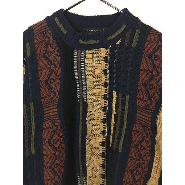 古着 90s USA製 Protege 3D ランダム ストライプ アクリル ニット