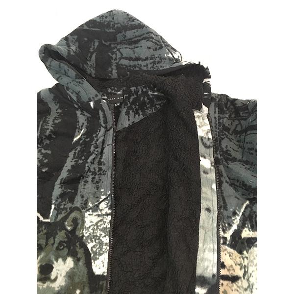 古着 SAGA MAN オオカミ ウルフ アニマル 裏ボア フリース パーカー XL
