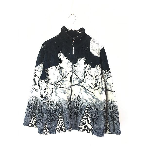 古着 90s USA製 BLACK MOUNTAIN オオカミ ウルフ アニマル フリース