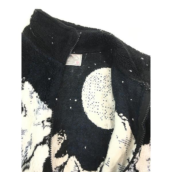 90s BLACK MOUNTAIN ウルフ フリース ジャケット 黒 XL　狼 古着 90s USA製 BLACK MOUNTAIN オオカミ ウルフ 総柄 フリース