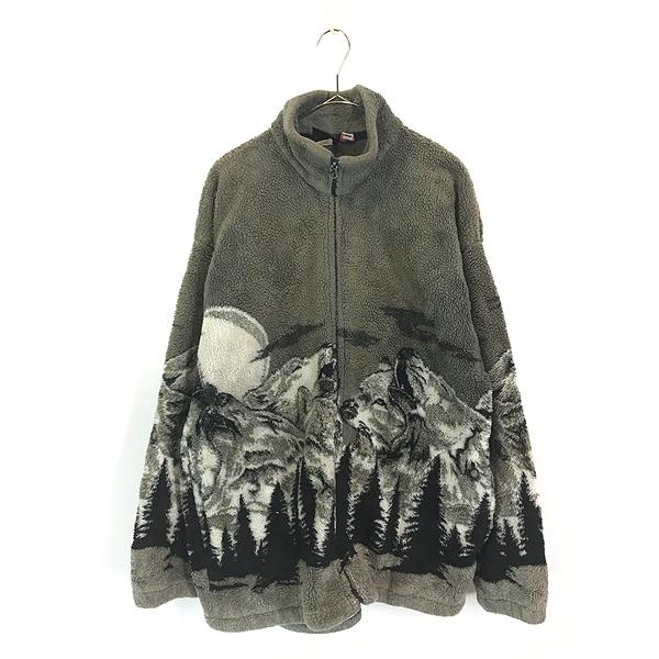 古着 90s USA製 MAZMANIA オオカミ ウルフ 月 アニマル フリース