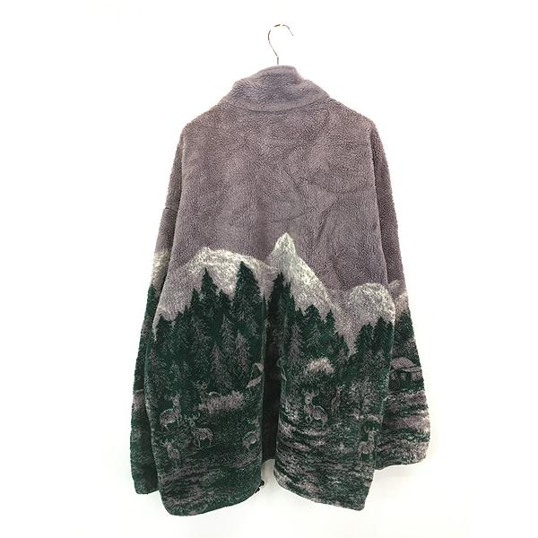 古着 90s MAZMANIA 森の中のお家 シカ アニマル フリース ジャケット L