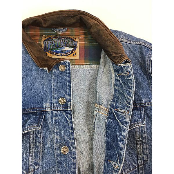 古着 90s Kellogg's CORN FLAKES ケロッグ 企業 刺しゅう レザー襟 デニム ジャケット Gジャン L 古着 古着 90s Kellogg's CORN FLAKES ケロッグ 企業 刺しゅう レザー襟