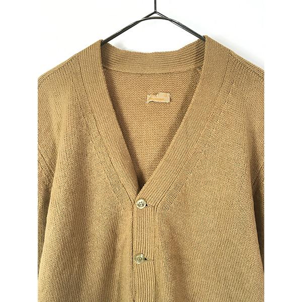 古着 60s パチポケ 豪華 100% キャメルヘア ニット カーディガン XL位