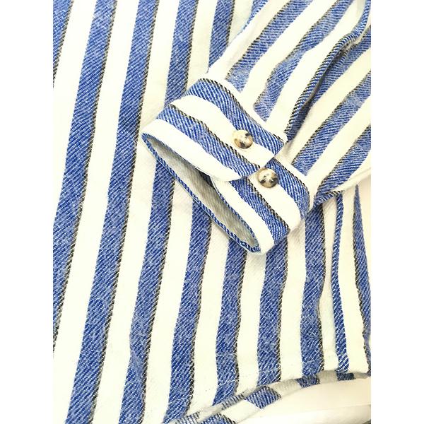 古着 80s St John's Bay ブルー × ブラック ストライプ ヘビー