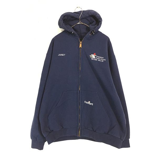 80s USA製 Carhartt フルジップ パーカー ネイビー　茄子紺 80s 90s USA製 カーハート ジップアップ パーカー ナス紺 フェード