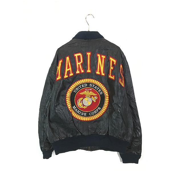 古着 90s 「MARINES」 USMC 星条旗 本革 オール レザー MA-1 フライト