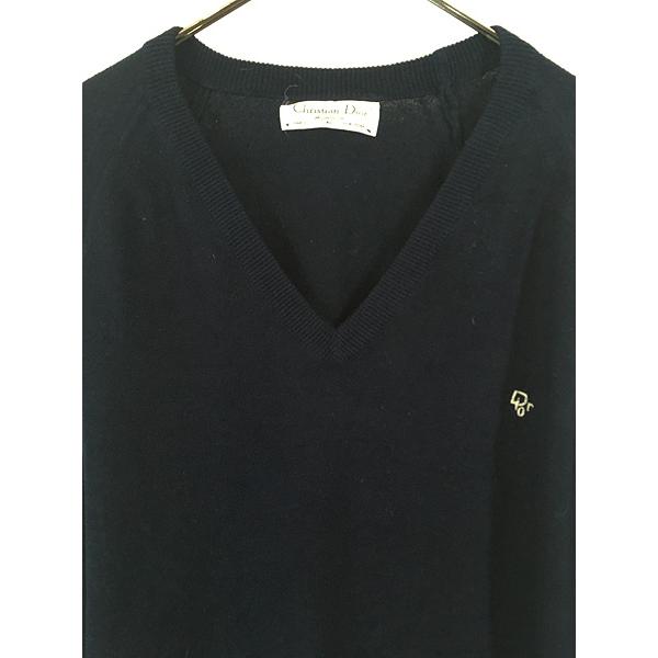 古着 80s USA製 Christian Dior ワンポイント Vネック アクリル