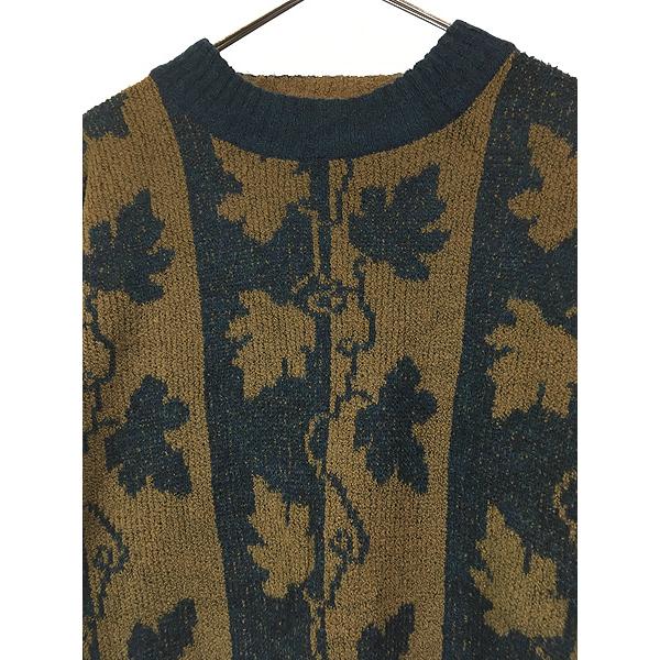 古着 80s Italy製 LANVIN ボタニカル フラワー ストライプ モック