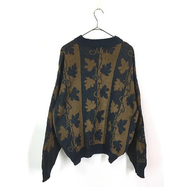 月末特価【極美品】ルカ期 LANVIN ニット モヘア S archive 古着 80s Italy製 LANVIN ボタニカル フラワー ストライプ モック