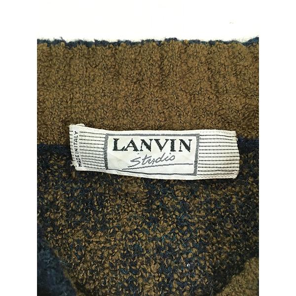 古着 80s Italy製 LANVIN ボタニカル フラワー ストライプ モック