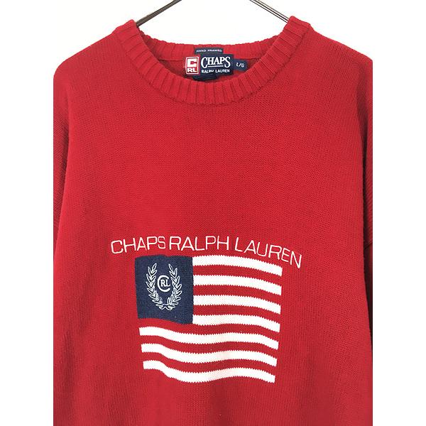 古着 90s CHAPS Ralph Lauren 星条旗 フラッグ 刺しゅう コットン 