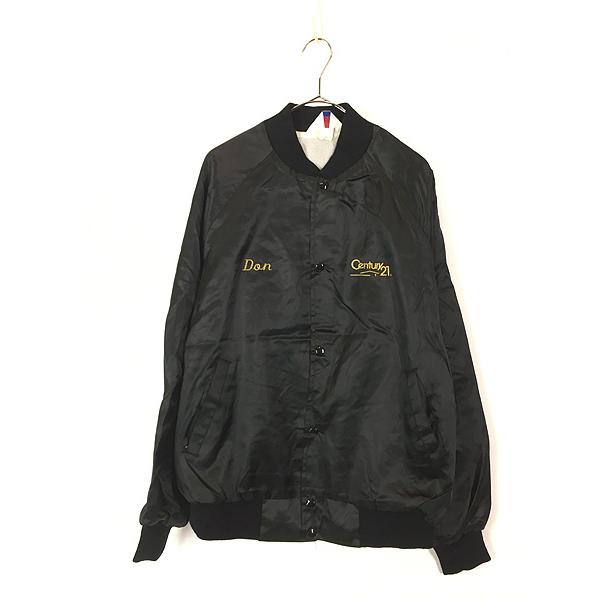 古着 80s USA製 「Century 21」 企業 刺しゅう 光沢 サテン スタジャン